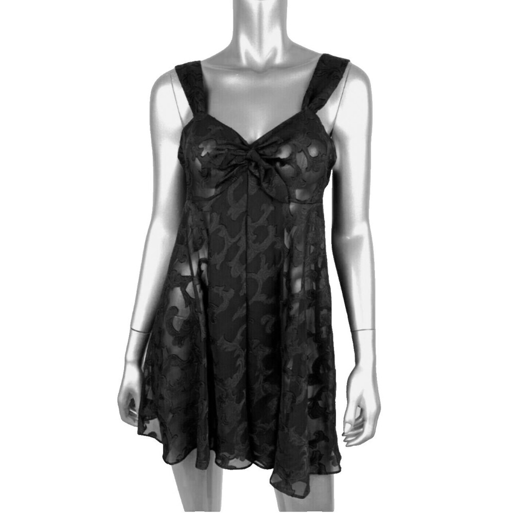 Victoria Secret Gold Label Babydoll Slip Dress Black Sheer Lace Vintage S